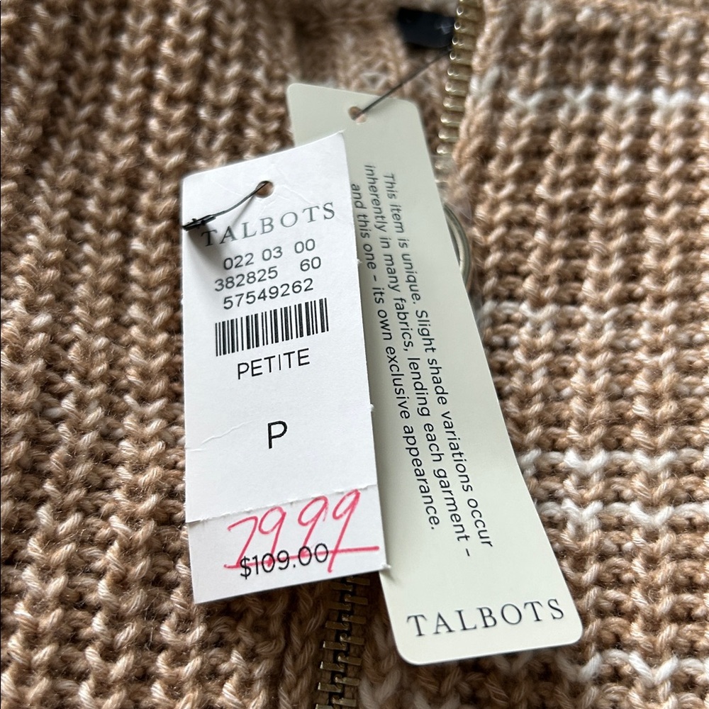 TALBOTS HALF-ZIP PULLOVER SPECKLED SPACE DYE CAFE/IVORY PETITE & PETITE S NWT - Picture 3 of 4